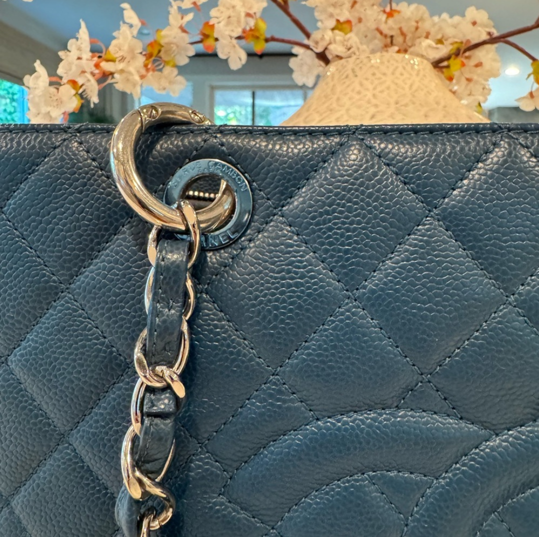 Chanel GST QUILTED CAVIAR Blue with Silver Hardware