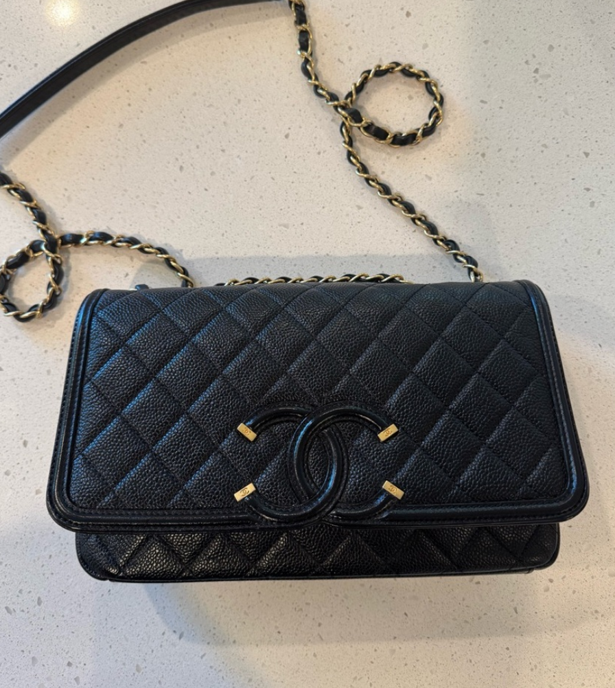 Chanel Black Caviar Quilted Filigree Flap Bag