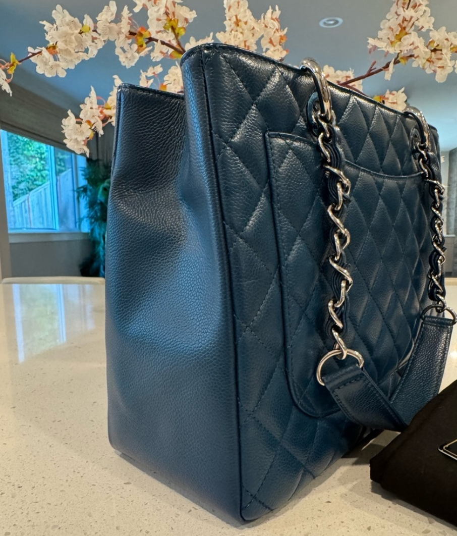 Chanel GST QUILTED CAVIAR Blue with Silver Hardware