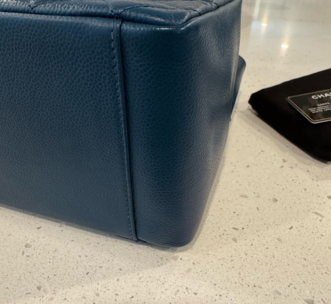 Chanel GST QUILTED CAVIAR Blue with Silver Hardware