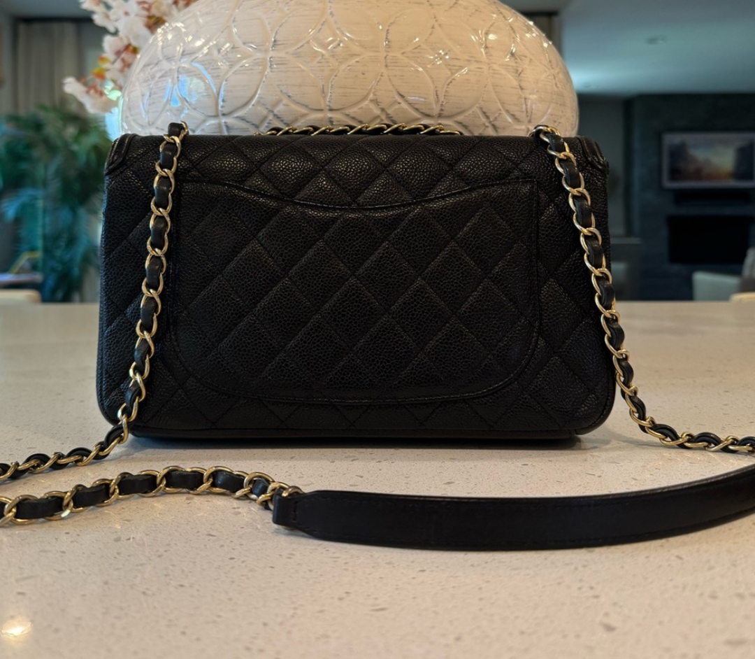 Chanel Black Caviar Quilted Filigree Flap Bag
