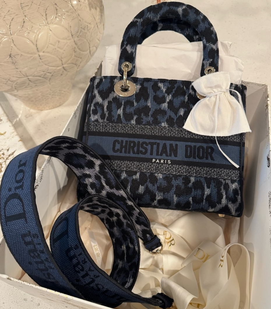 Dior Medium Embroidered Canvas Leopard Print Lady D Lite