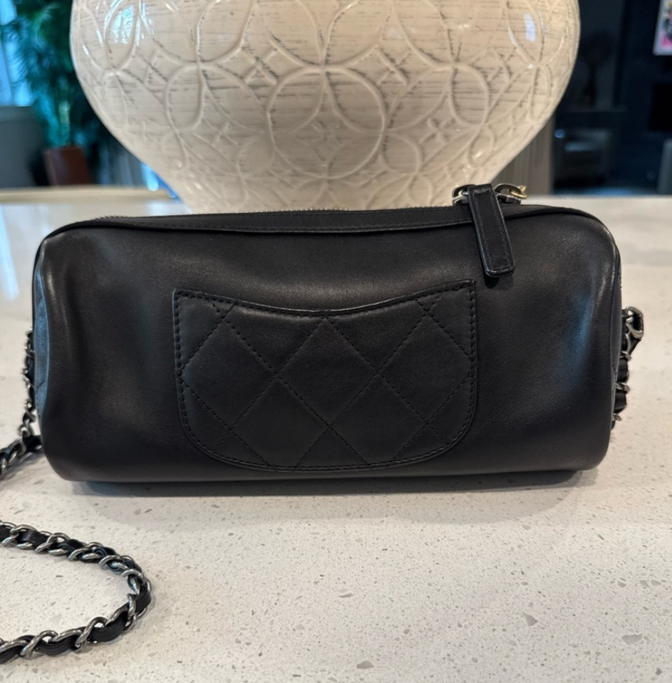Chanel Calfskin Signature Spell Out Chain Crossbody Bag
