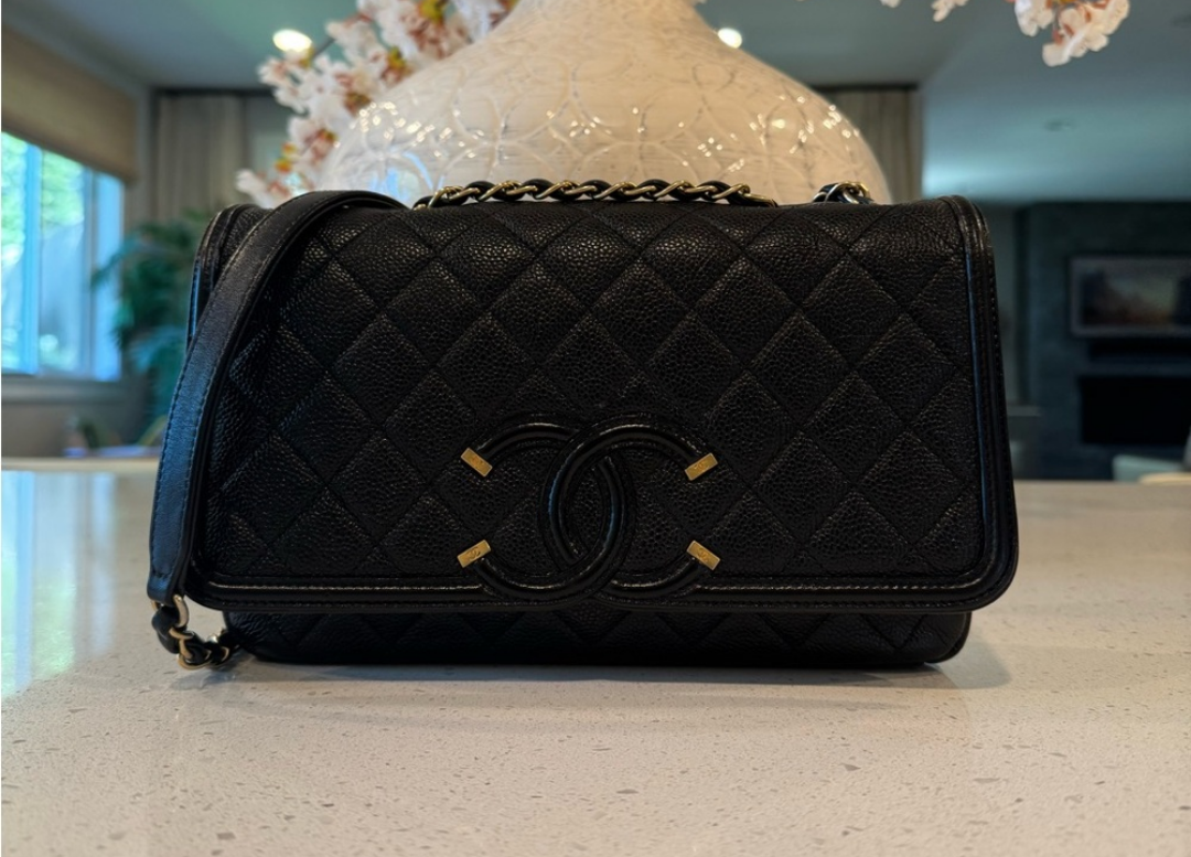 Chanel Black Caviar Quilted Filigree Flap Bag