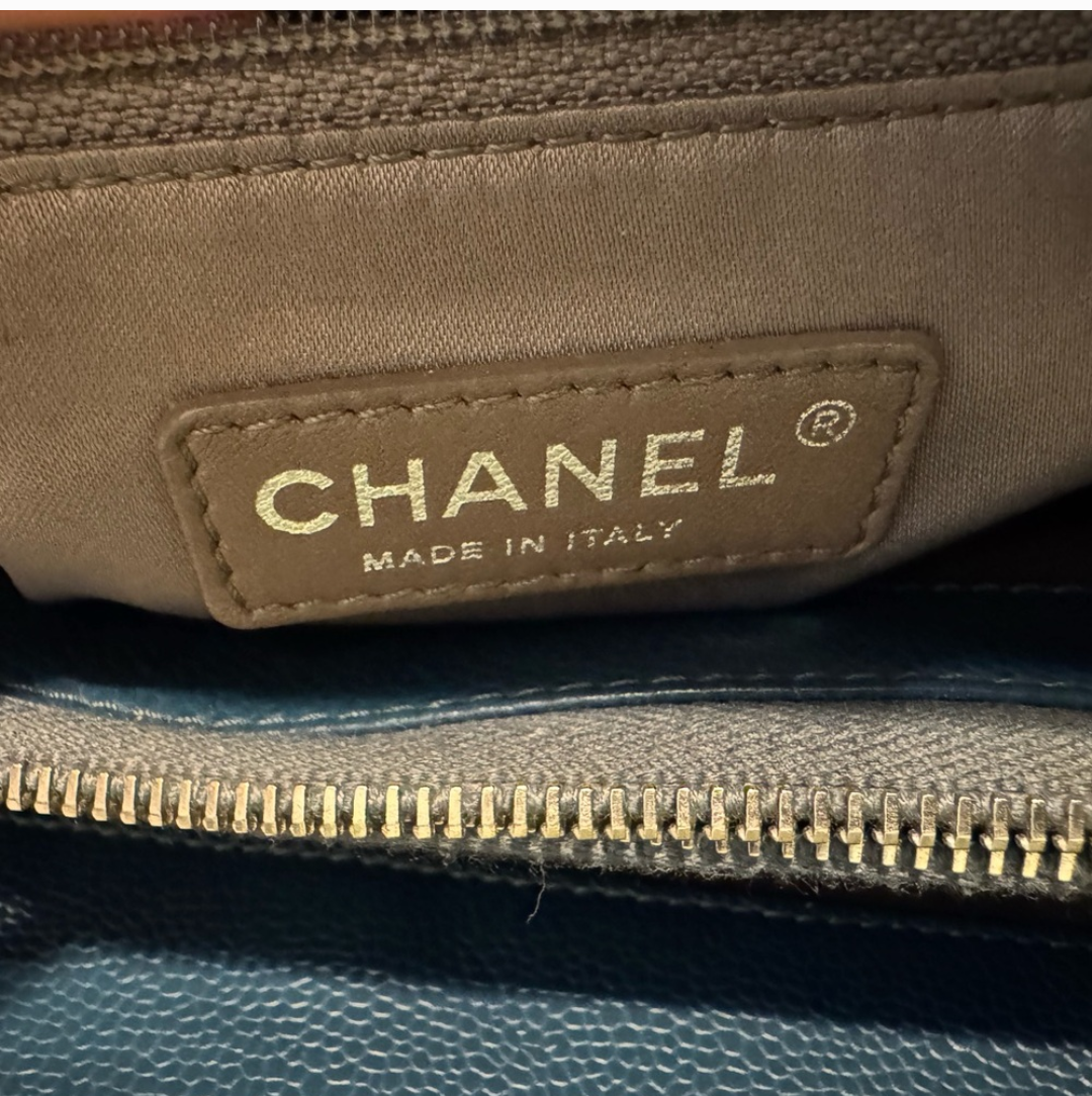 Chanel GST QUILTED CAVIAR Blue with Silver Hardware
