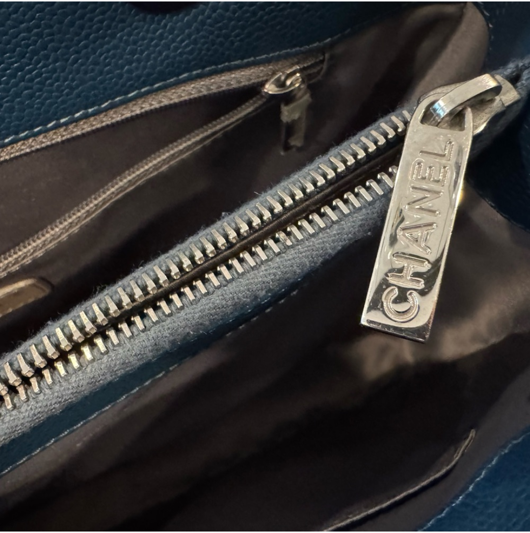 Chanel GST QUILTED CAVIAR Blue with Silver Hardware