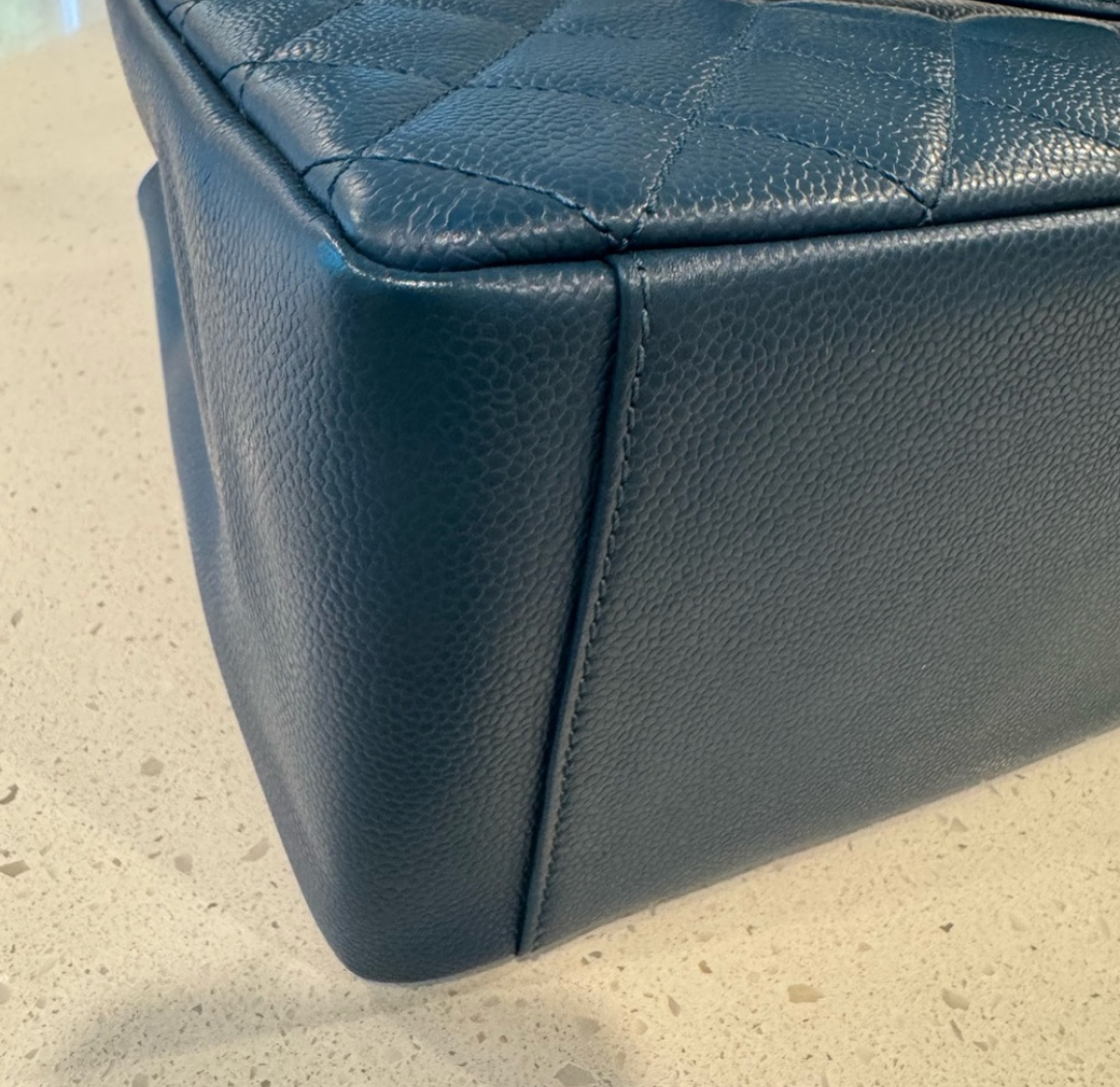 Chanel GST QUILTED CAVIAR Blue with Silver Hardware