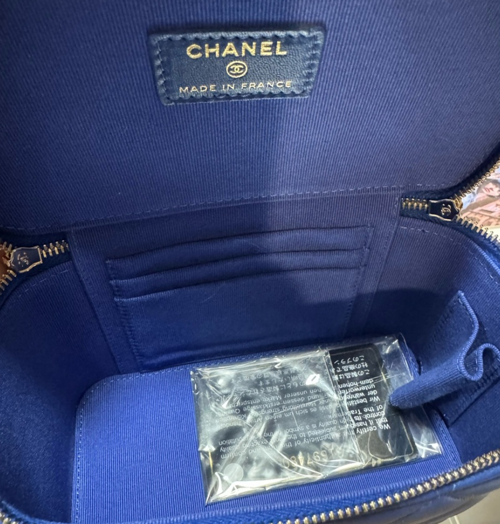 Chanel Top Handle Vanity Case in Blue with Gold Hardware