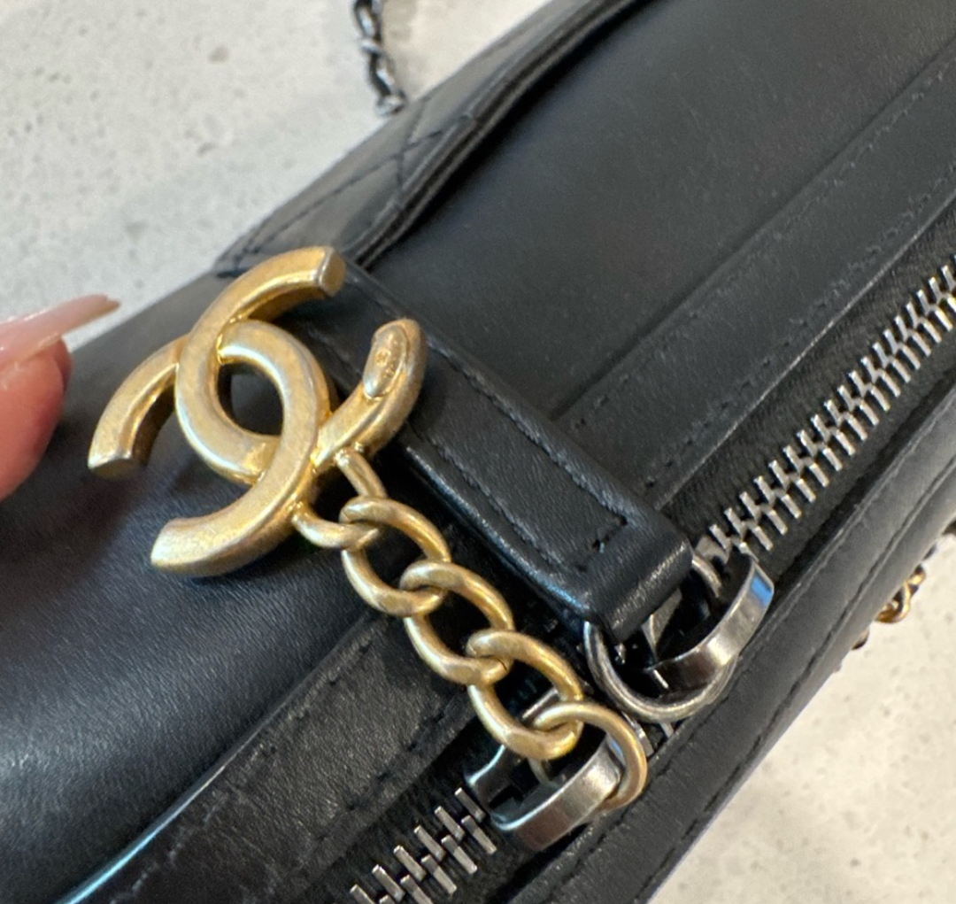 Chanel Calfskin Signature Spell Out Chain Crossbody Bag