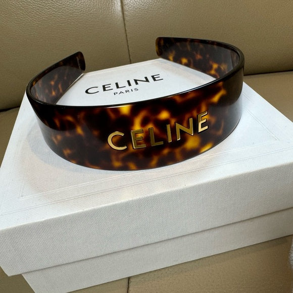 Authentic Celine Logo Headband in Tortoiseshell