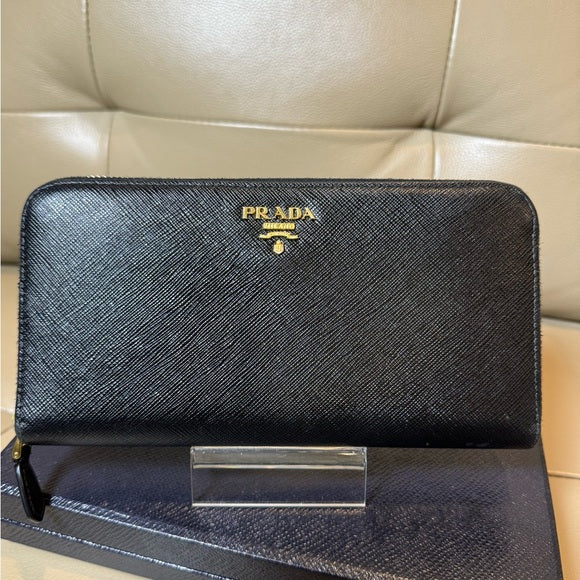 PRADA full size Zippy wallet black saffiano leather