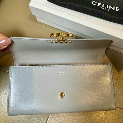 Celine Triomphe Large Flap Wallet in Shiny Calfskin