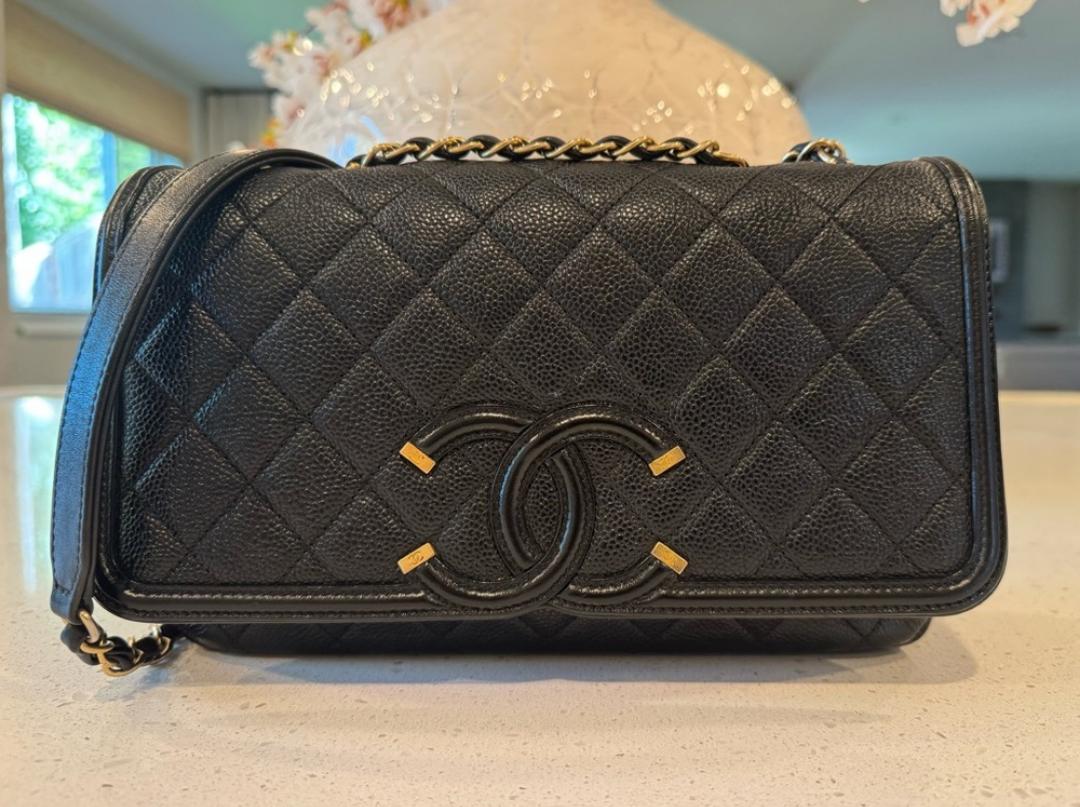 Chanel Black Caviar Quilted Filigree Flap Bag
