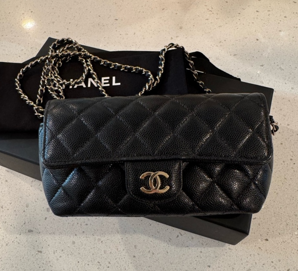 Chanel Classic Black Caviar & Gold Hardware Sunglasses Case Crossbody Bag