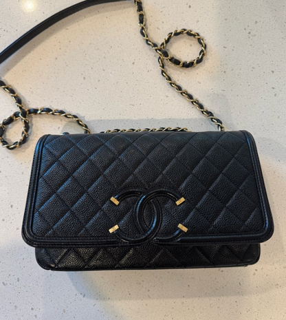 Chanel Black Caviar Quilted Filigree Flap Bag