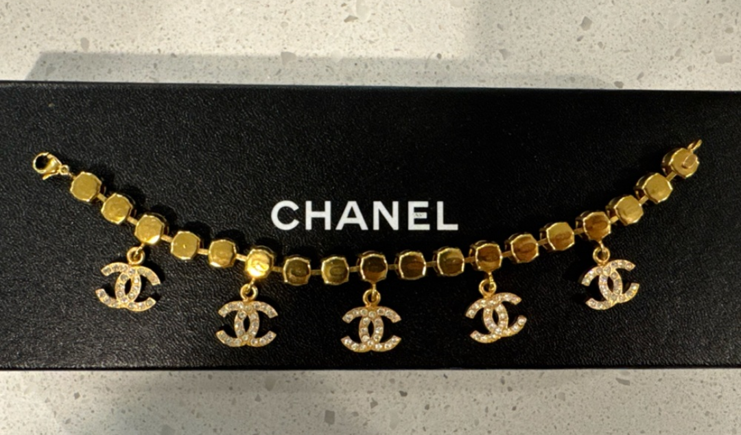 Chanel Rhinestone CC Charm Bracelet 96A