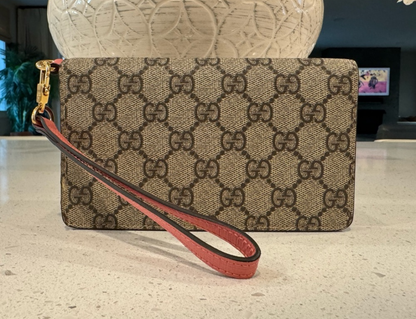 Gucci GG Supreme Monogram Embroidered Face Wristlet
