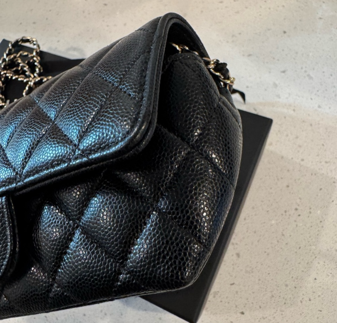 Chanel Classic Black Caviar & Gold Hardware Sunglasses Case Crossbody Bag