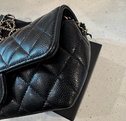 Chanel Classic Black Caviar & Gold Hardware Sunglasses Case Crossbody Bag