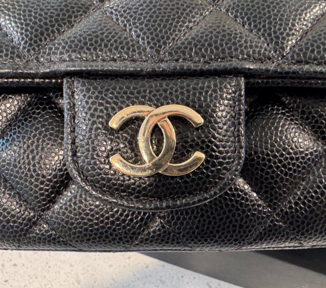 Chanel Classic Black Caviar & Gold Hardware Sunglasses Case Crossbody Bag