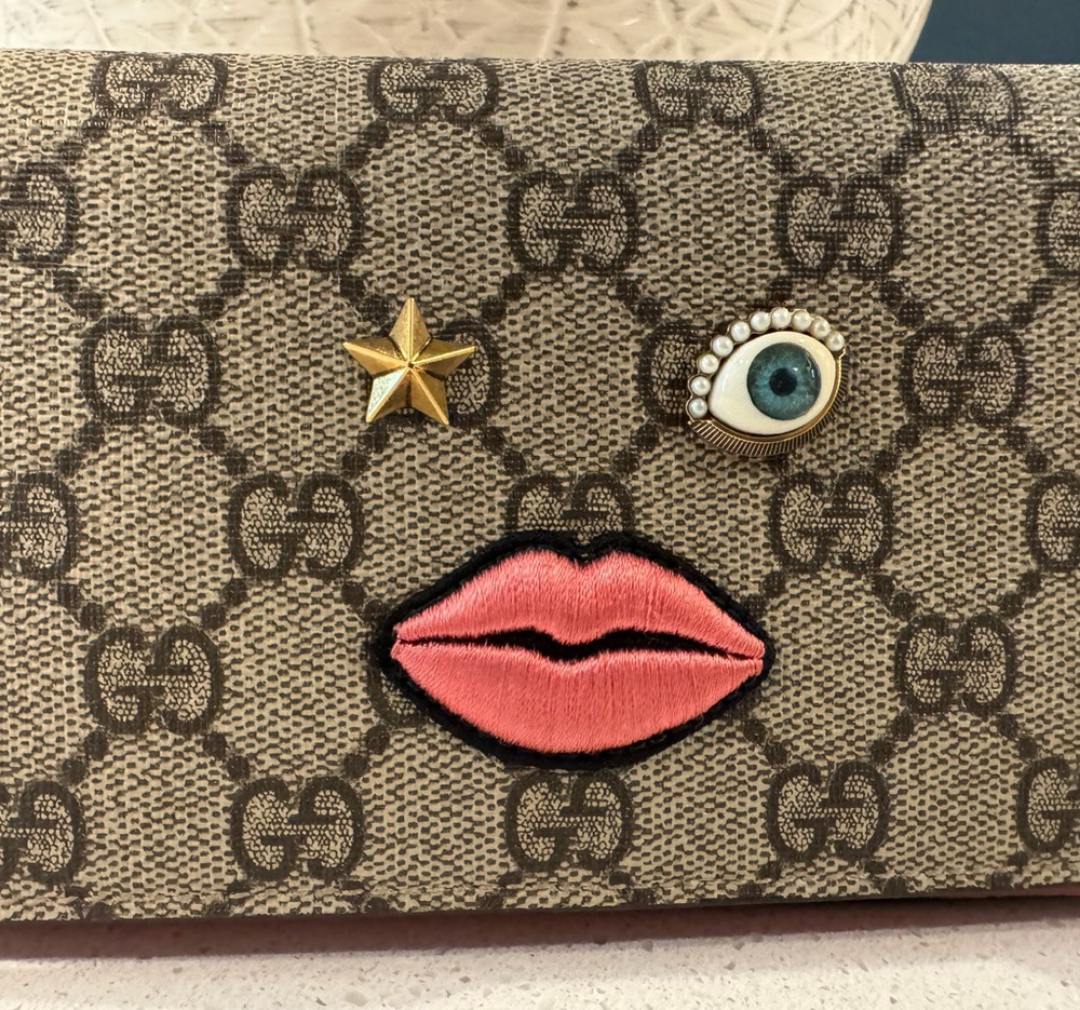 Gucci GG Supreme Monogram Embroidered Face Wristlet