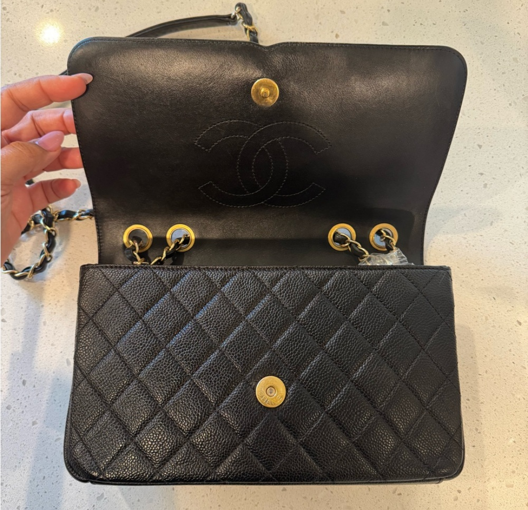 Chanel Black Caviar Quilted Filigree Flap Bag