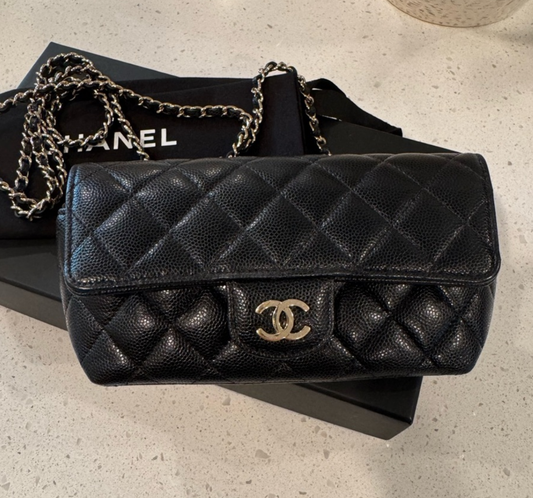 Chanel Classic Black Caviar & Gold Hardware Sunglasses Case Crossbody Bag
