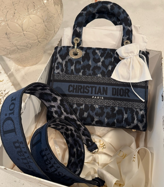 Dior Medium Embroidered Canvas Leopard Print Lady D Lite