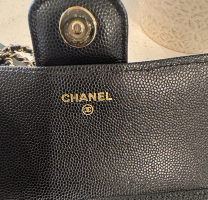 Chanel Classic Black Caviar & Gold Hardware Sunglasses Case Crossbody Bag