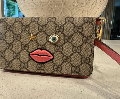 Gucci GG Supreme Monogram Embroidered Face Wristlet