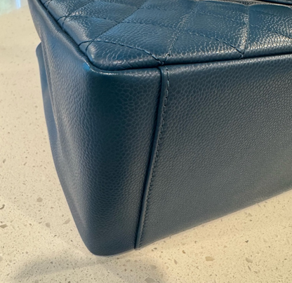 Chanel GST QUILTED CAVIAR Blue with Silver Hardware