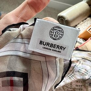 Authentic Burberry plaid light pink silk scarf, new.