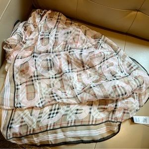 Authentic Burberry plaid light pink silk scarf, new.