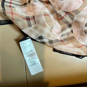 Authentic Burberry plaid light pink silk scarf, new.