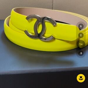 Authentic CHANEL CC Slim Belt with CC Logo in Silver Tone Metal