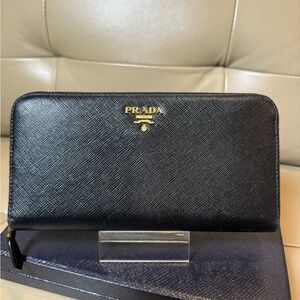 PRADA full size Zippy wallet black saffiano leather