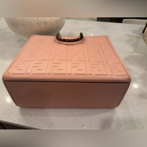 FENDI SUNSHINE EMBOSSED FF LEATHER TOTE BAG