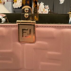 FENDI SUNSHINE EMBOSSED FF LEATHER TOTE BAG